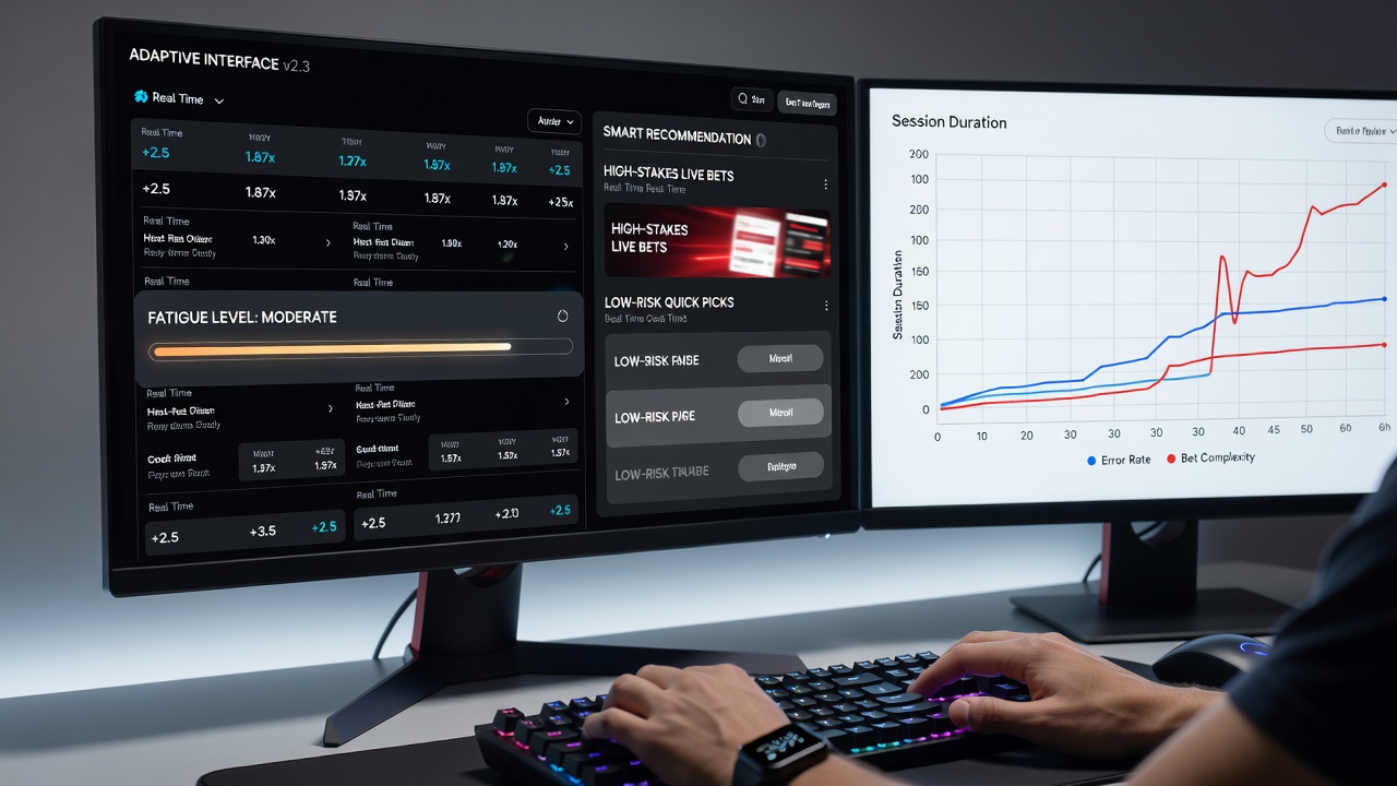 Example of an adaptive betting screen adjusting layout based on detected user fatigue signals
