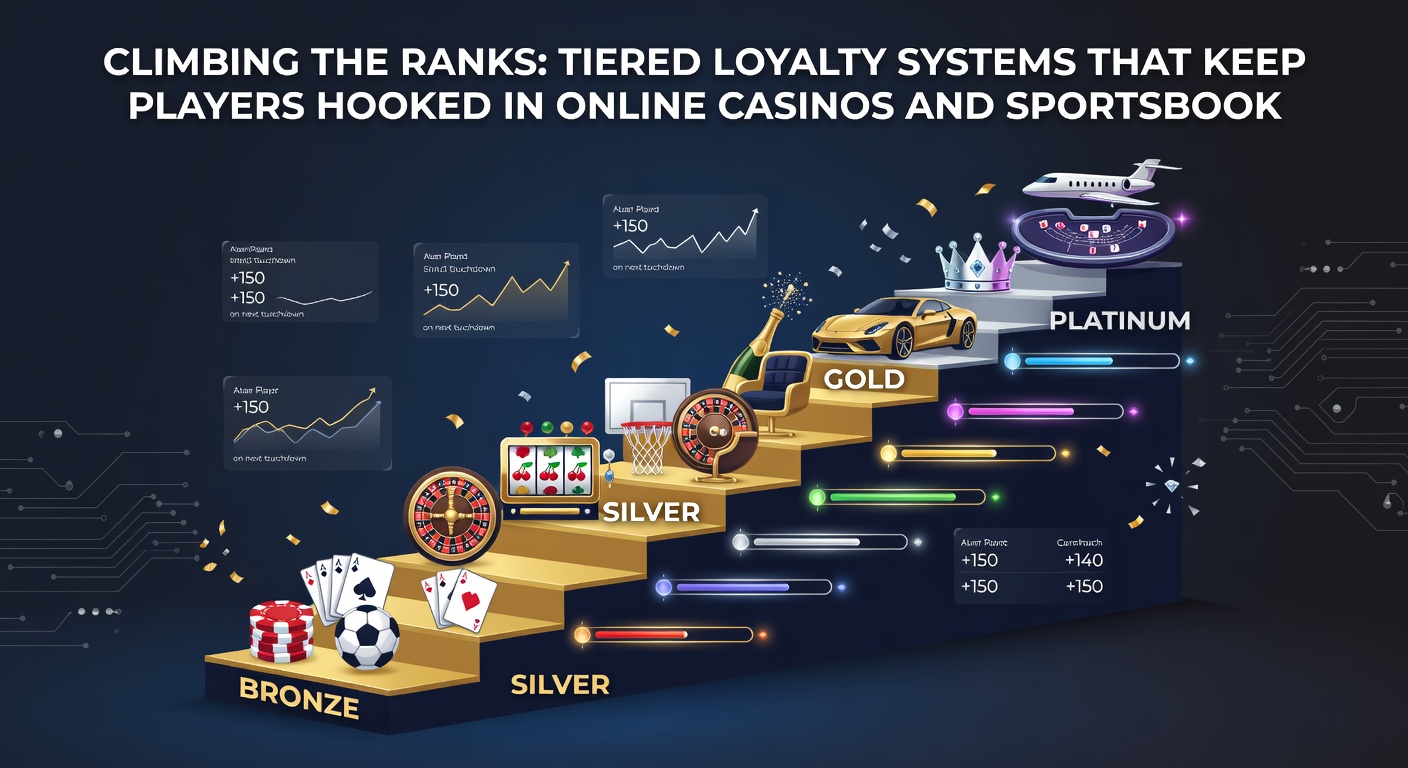 Screenshot of a sportsbook loyalty dashboard showing tier progression bars, point multipliers, and VIP perk icons for elite members