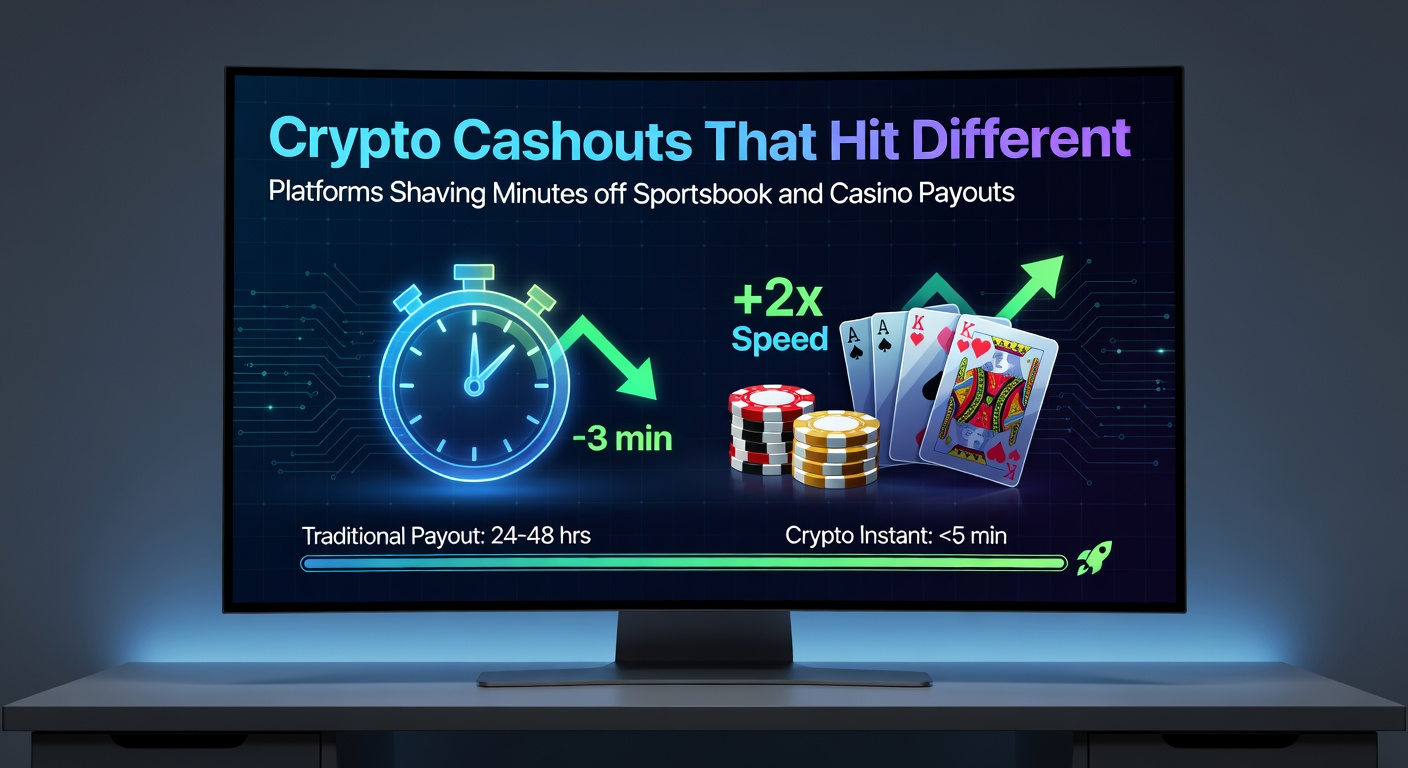 Digital illustration of lightning-fast cryptocurrency transactions flowing from online casino and sportsbook platforms to user wallets, emphasizing speed and efficiency in payouts