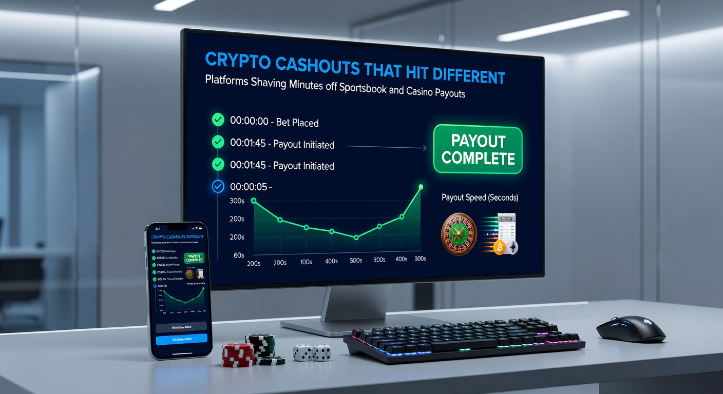Screenshot-style graphic showing a mobile app interface for a crypto sportsbook with a real-time cashout timer ticking down to zero minutes, highlighting instant withdrawal features