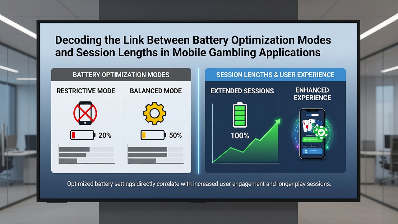 Data visualization chart comparing average session lengths in mobile gambling apps under different battery optimization settings