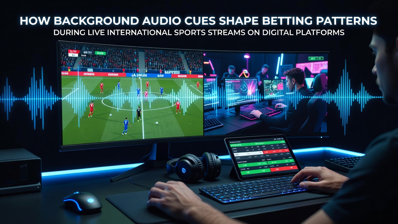 Digital betting interface overlaid on a live international soccer match with visible audio waveform indicators and real-time odds panels