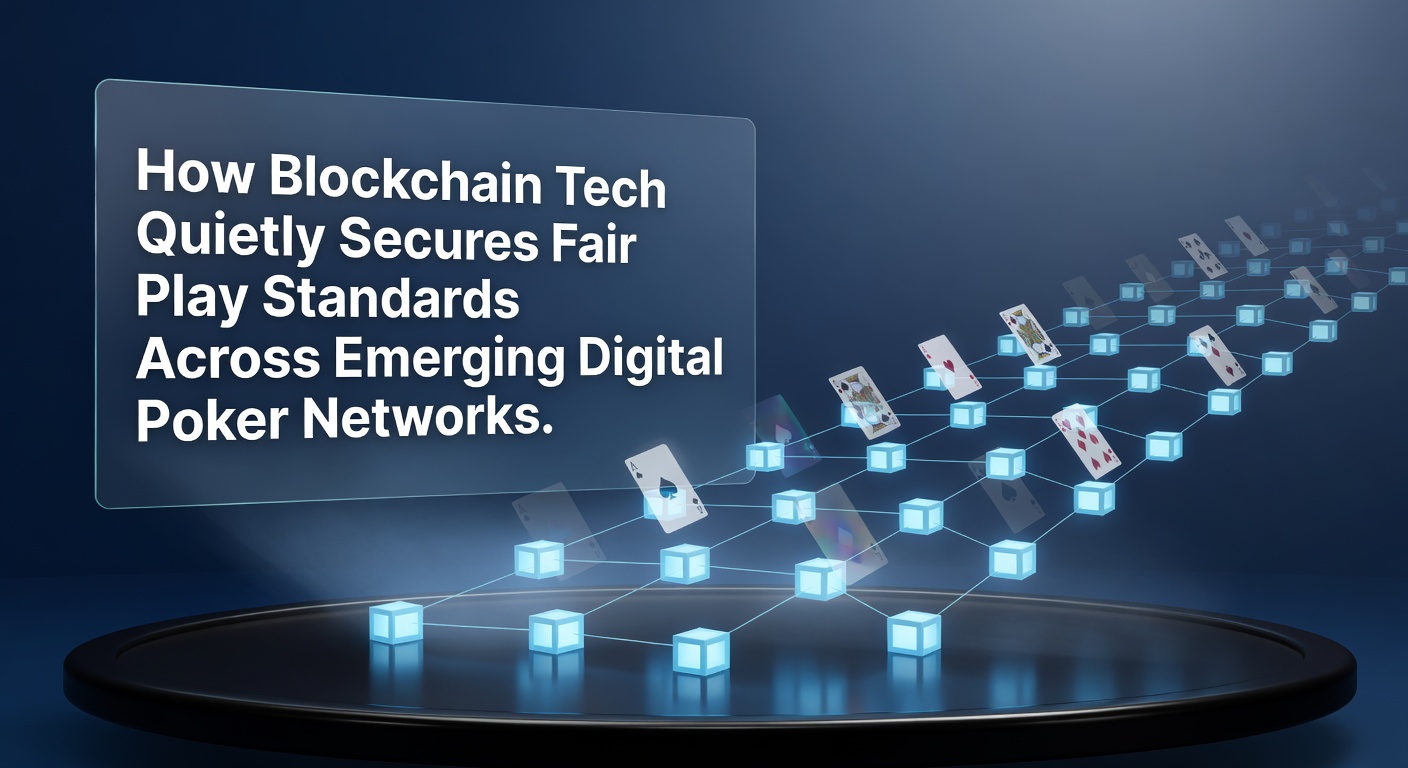 Visualization of blockchain ledger securing digital poker transactions and card shuffling