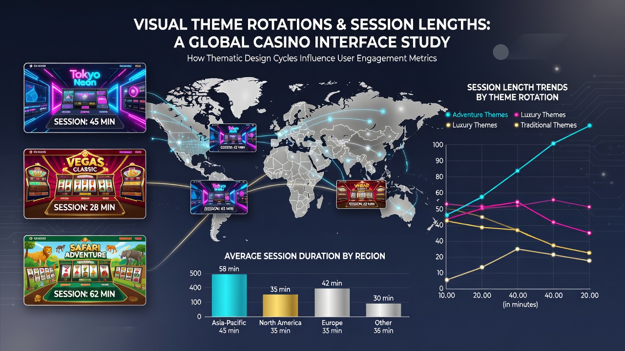 Analytics dashboard showing session length metrics tied to visual theme changes in international casino applications