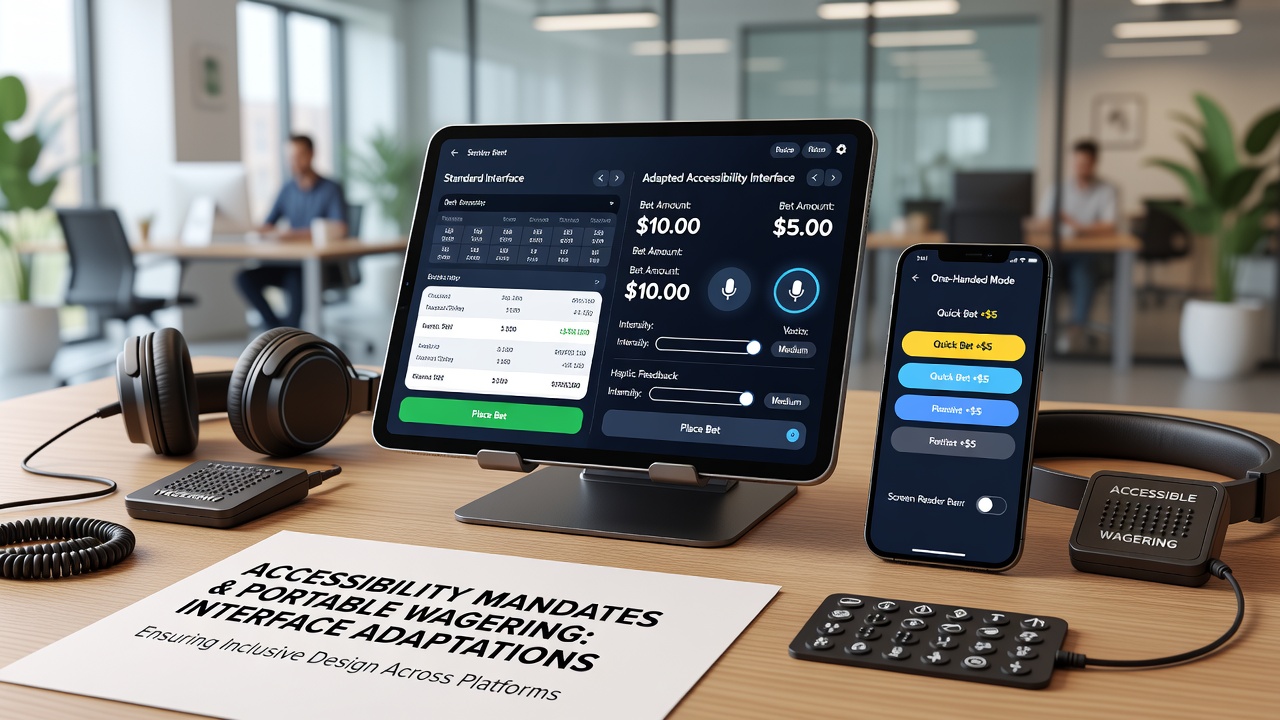 Close-up view of a mobile betting interface with voice control indicators and screen reader annotations enabled