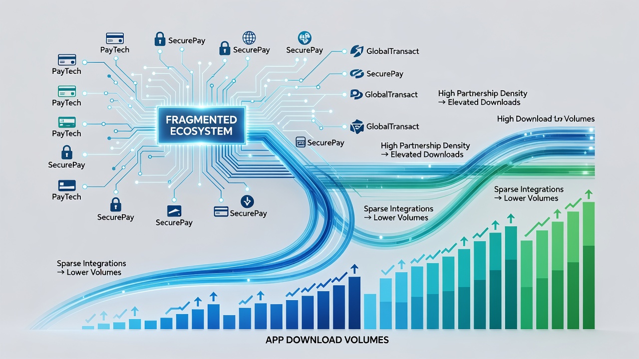 Regional data visualization showing payment integration impacts on app downloads