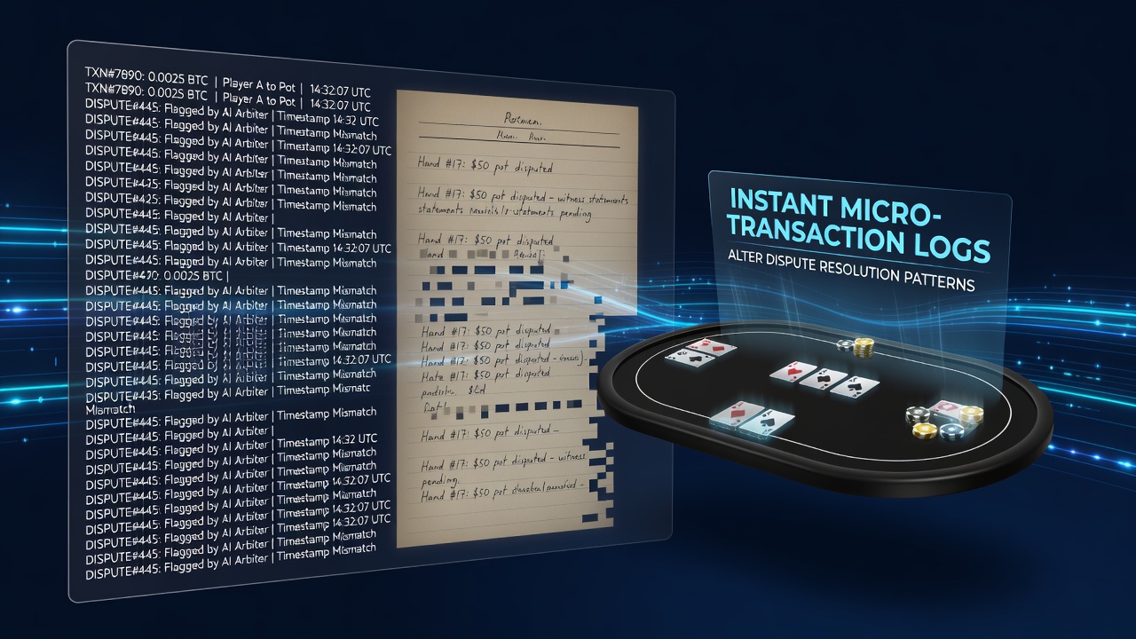 Digital interface showing real-time micro-transaction logs in an international poker platform with settlement timestamps and dispute flags highlighted